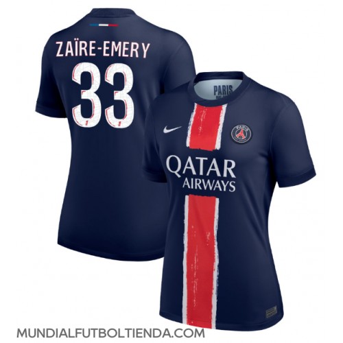 Camiseta Paris Saint-Germain Warren Zaire-Emery #33 Primera Equipación Replica 2024-25 para mujer mangas cortas